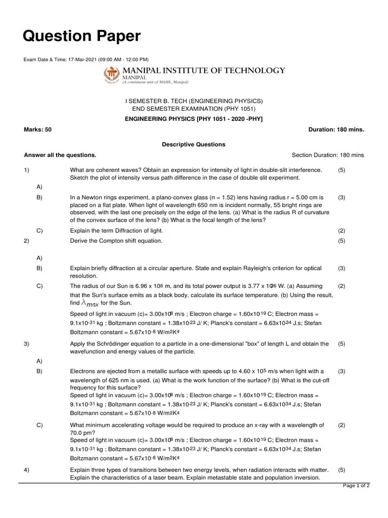 Engineering Physics (PHY 1051) | PDF | Diffraction | Electron