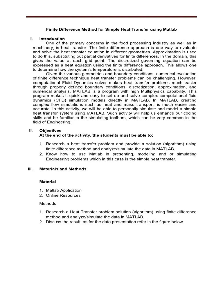 Finite Difference Method For Simple Heat Transfer Using Matlab ...