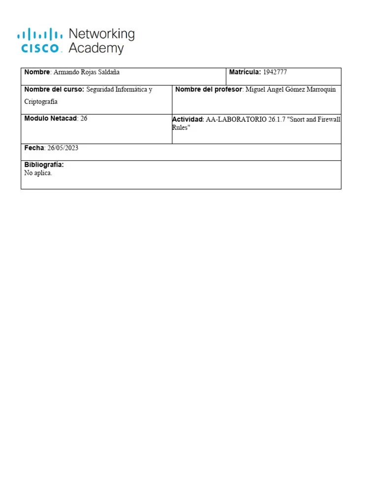 Práctica De Laboratorio 26.1.7 | PDF | Firewall (Computing ...