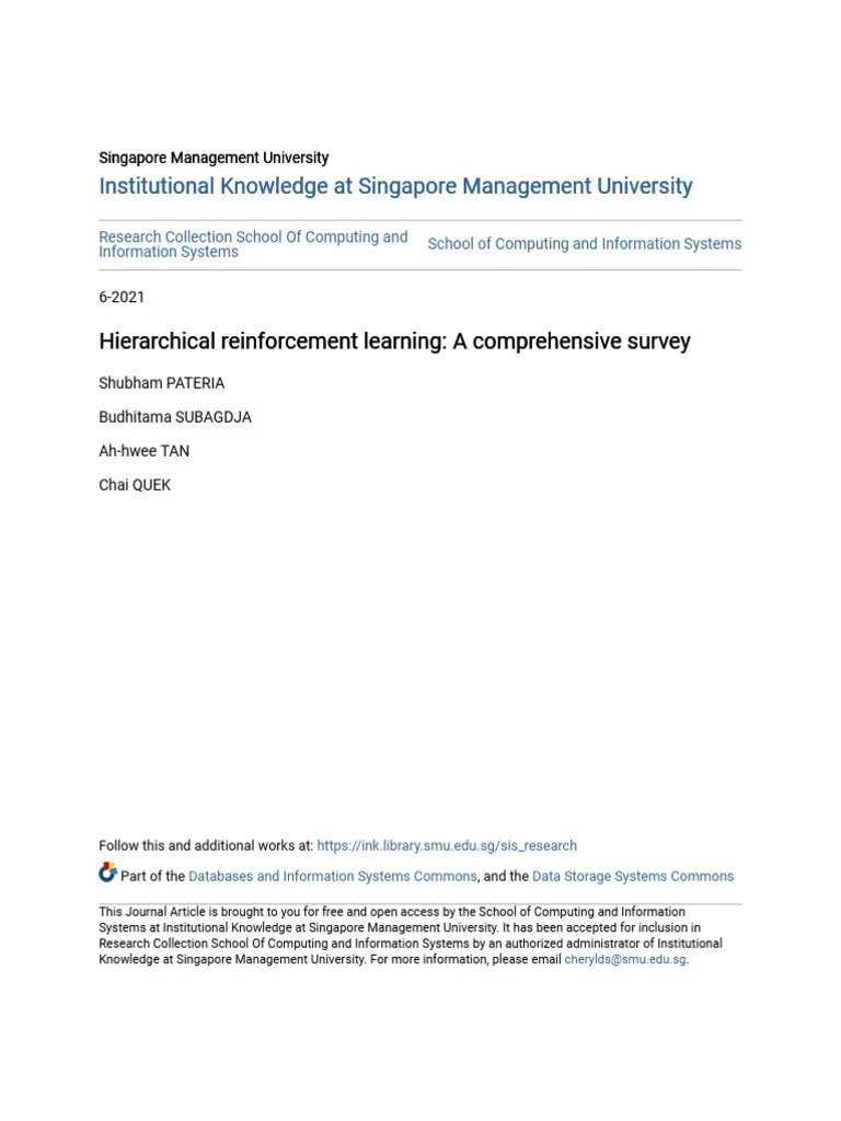 Hierarchical Reinforcement Learning - A Comprehensive Survey | PDF ...