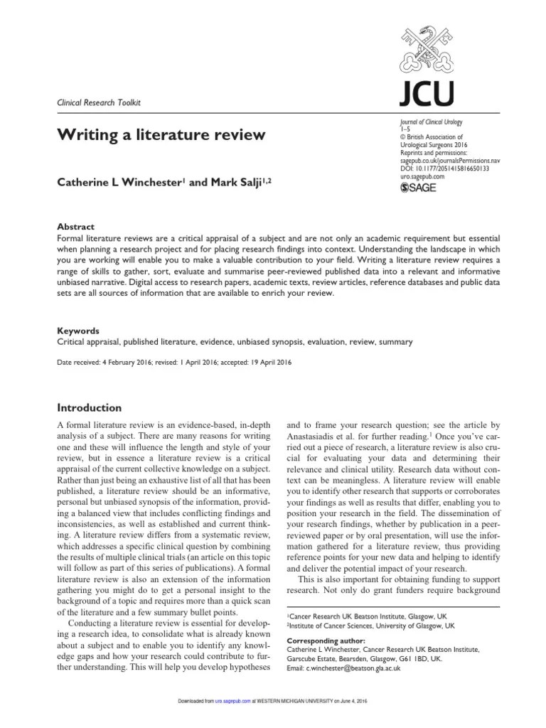 Writing A Literature Review | PDF | Pub Med | Biomarker