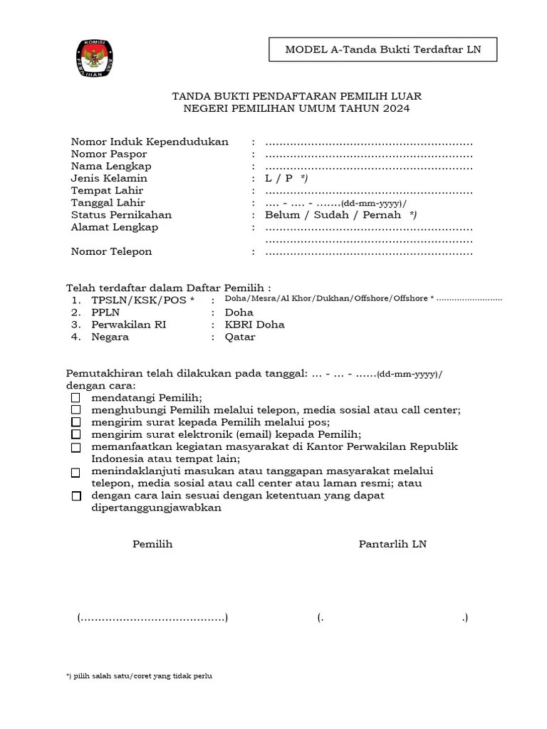 Form Model A Tanda Bukti Terdaftar LN | PDF
