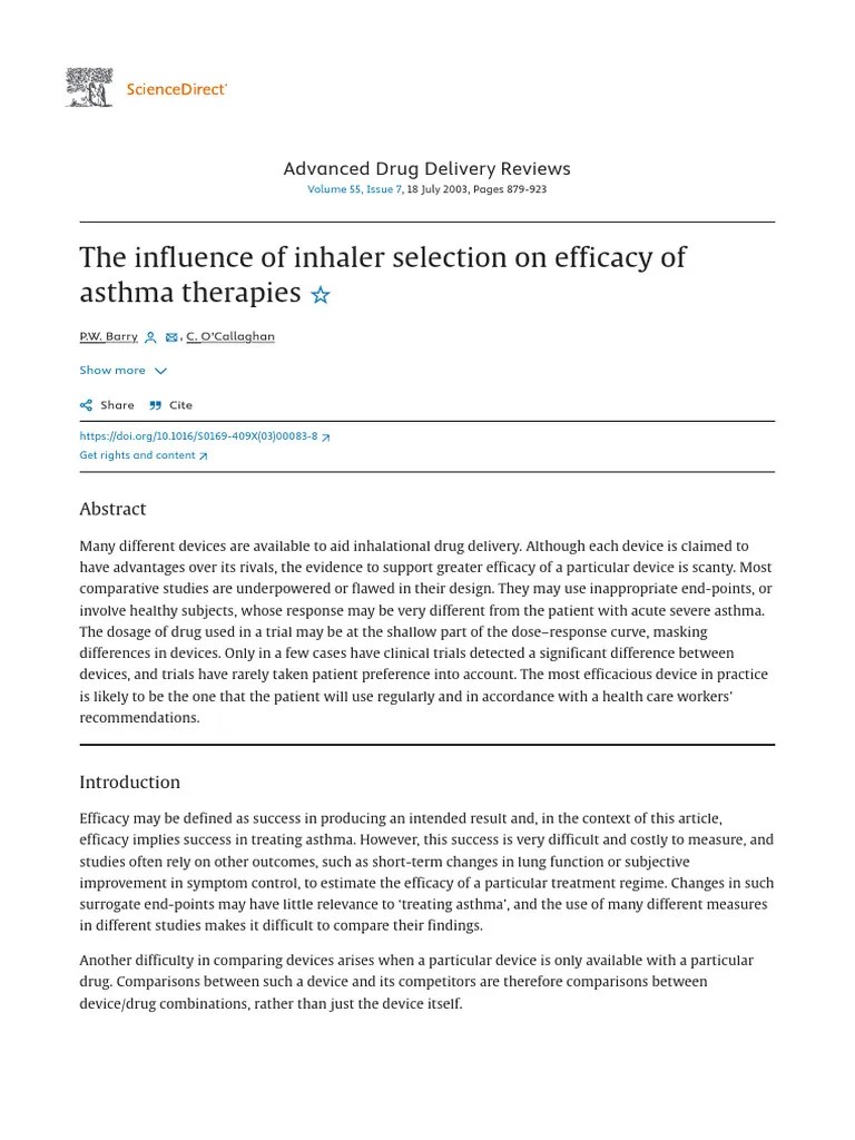 The Influence Of Inhaler Selection On Efficacy Of Asthma Therapies - ScienceDirect | PDF ...