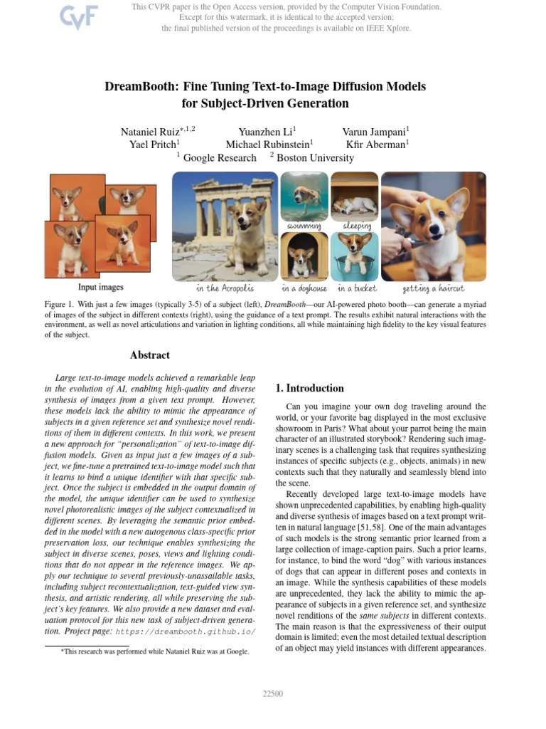 Ruiz DreamBooth Fine Tuning Text-to-Image Diffusion Models For Subject ...