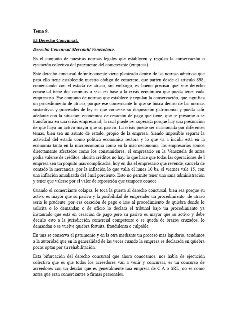 Tema 9. Derecho Concursal Mercantil | PDF | Liquidación | Bancarrota