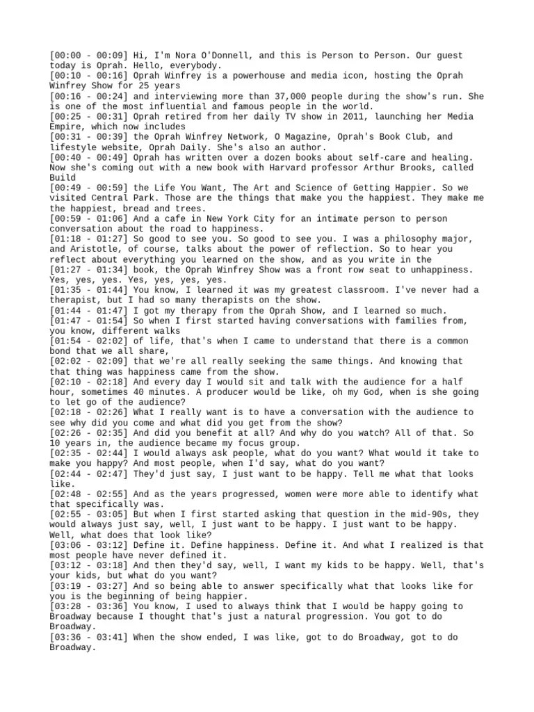 Full Interview - Oprah Winfrey On Life Lessons, The Road To Happiness And New Book - Timestamped ...