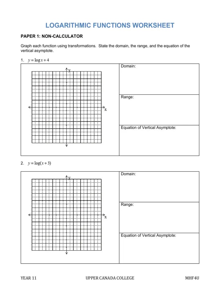 Logarithmic Functions Worksheet | PDF