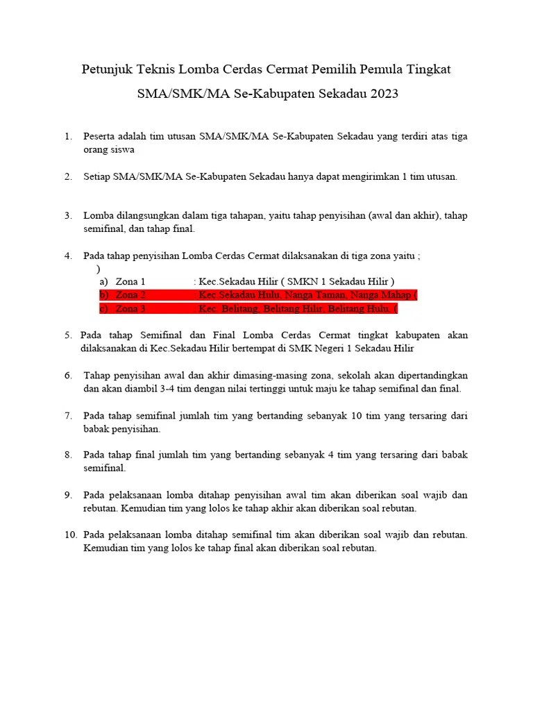 Petunjuk Teknis Lomba Cerdas Cermat | PDF