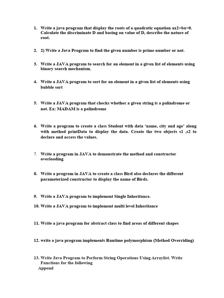 Java Programs | PDF | Method (Computer Programming) | Java (Programming ...