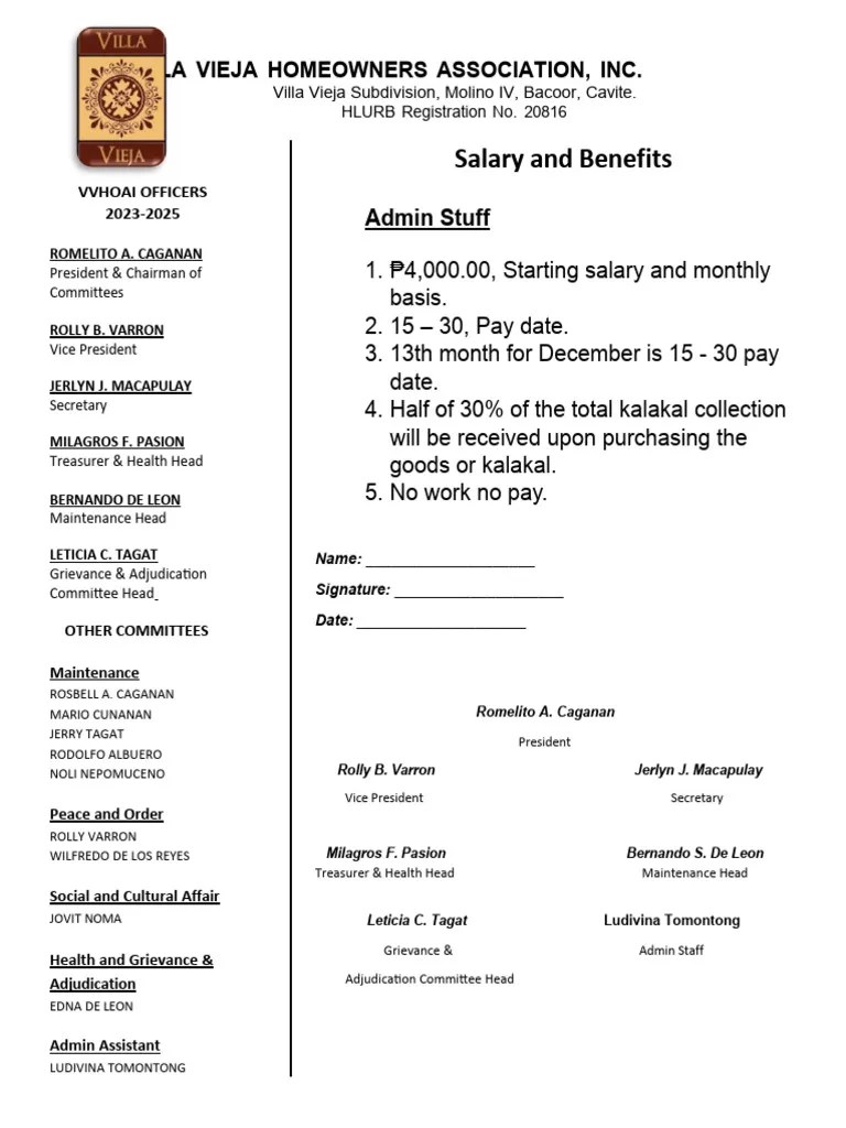 Salary And Benefits (Admin Stuff) | PDF