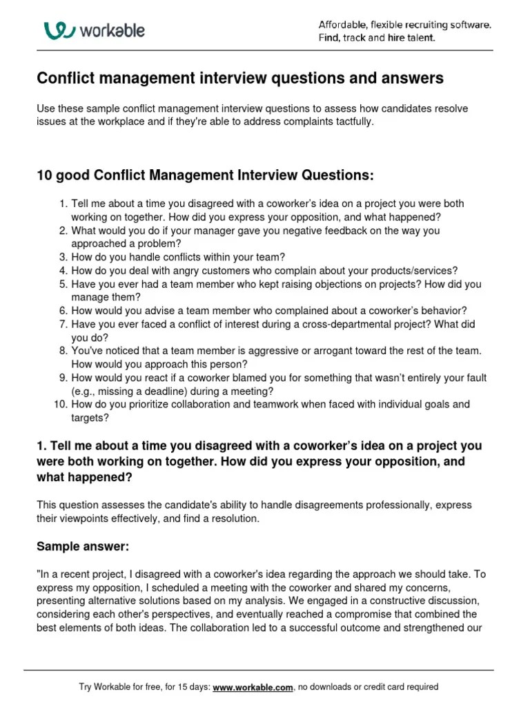 Conflict Management Interview Questions | PDF | Conflict Resolution ...