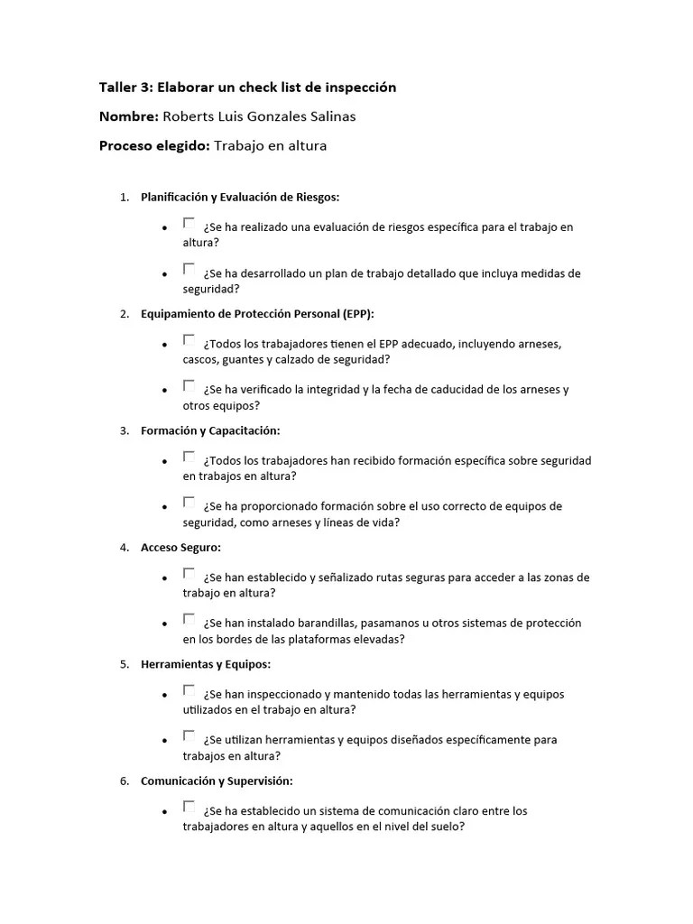 Taller 3 - Check List De Verificacion Roberts Gonzales | PDF