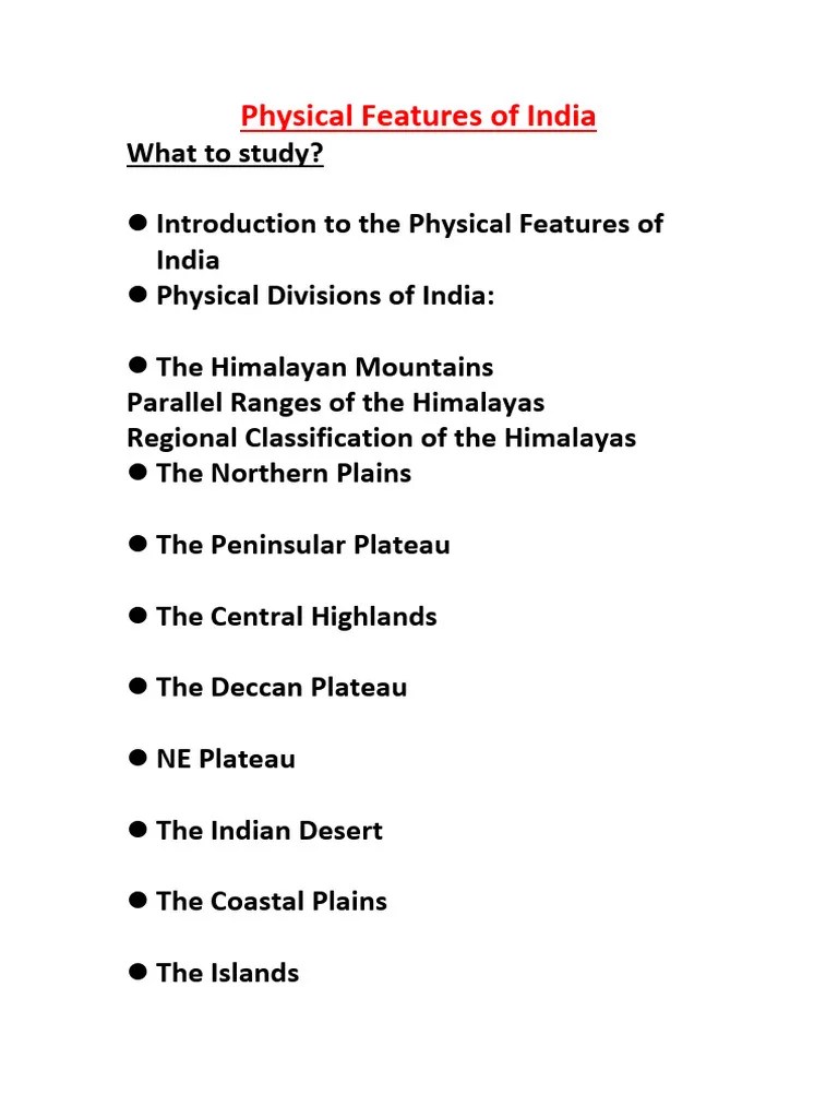 Physical Features Of India | PDF | Himalayas | Plateau