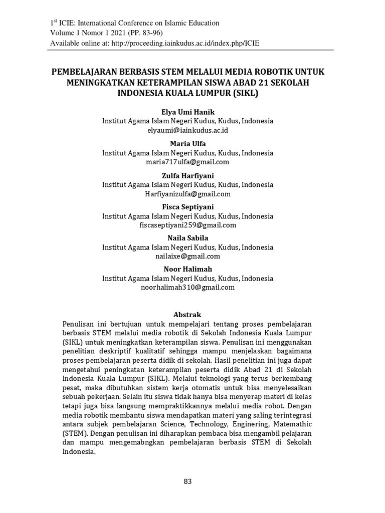 Pembelajaran Berbasis Stem Melalui Media Robotik Untuk Meningkatkan Keterampilan Siswa Abad 21 ...