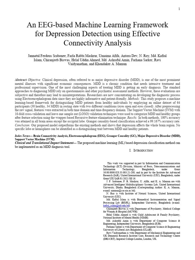 An EEG-based Machine Learning Framework For Depression Detection Using Effective Connectivity ...