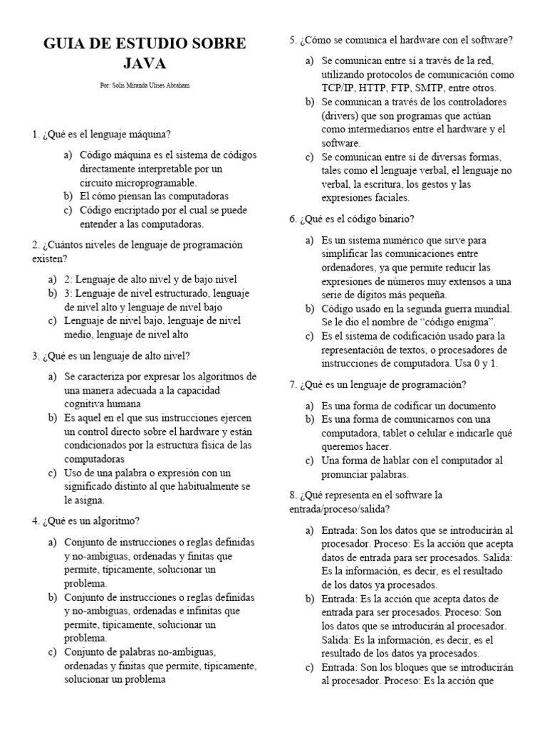 Guia De Estudio Sobre Java | PDF | Programación De Computadoras ...