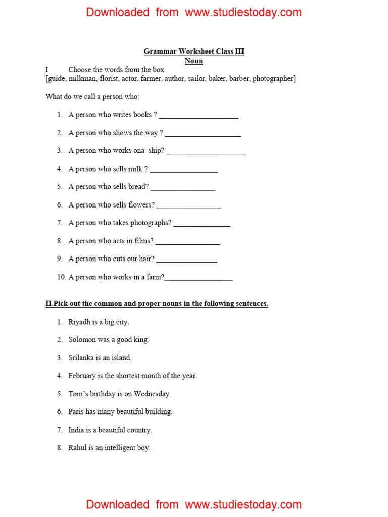 CBSE Class 3 English Practice Worksheets (65) - Noun | PDF | Language Families | Morphology