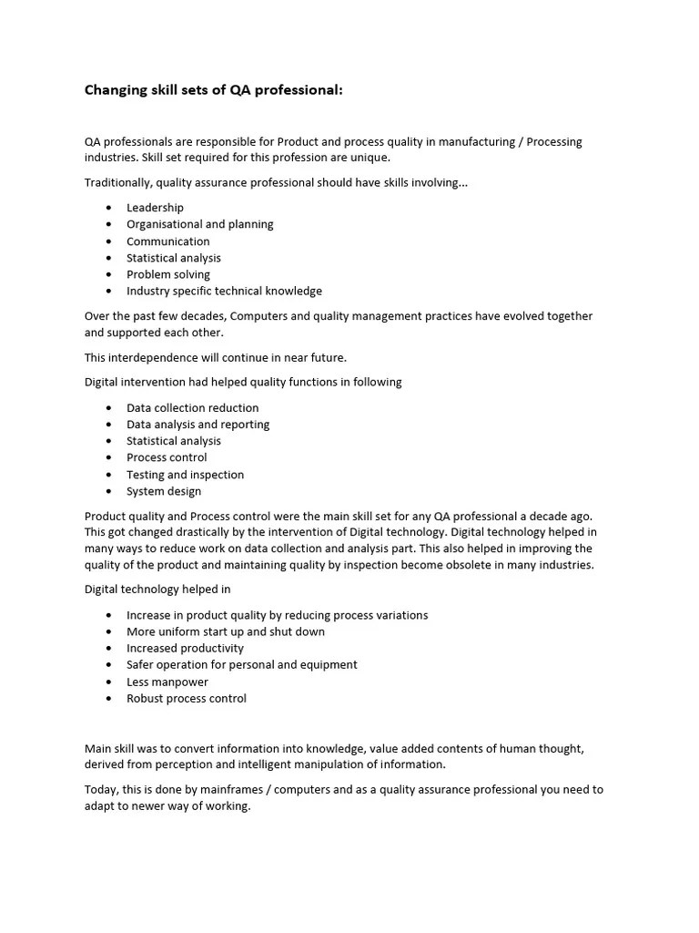 Changing Skill Sets Of QA Professional | PDF | Quality Assurance ...