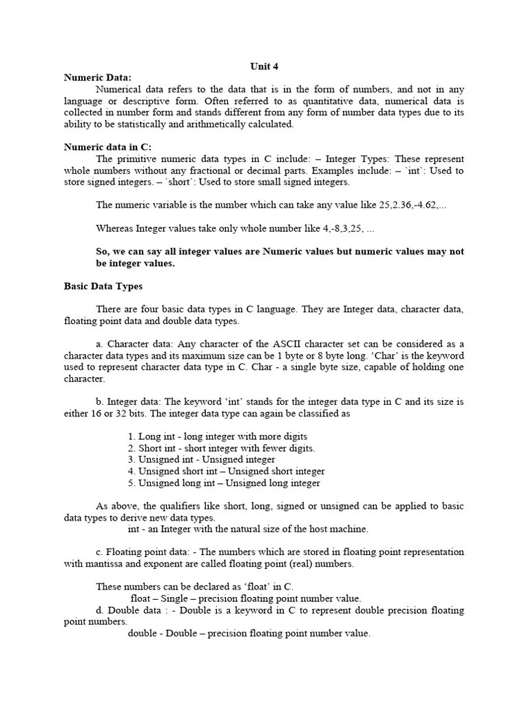 PST - Unit 4 | PDF | Integer (Computer Science) | Data Type