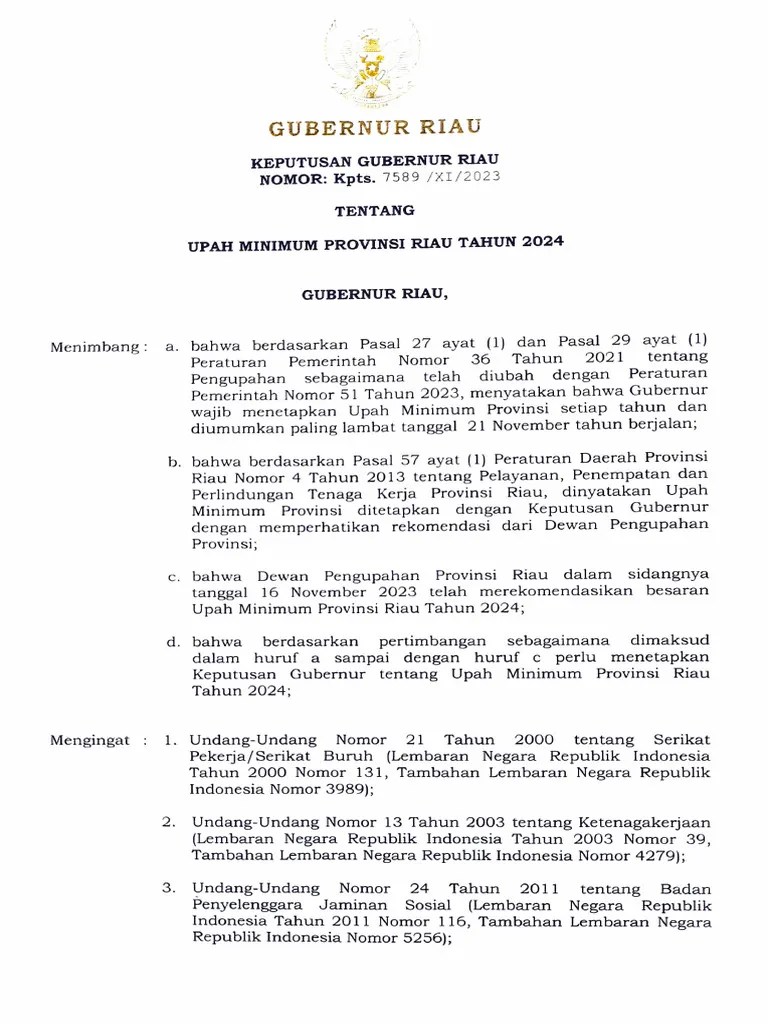 SK Umk Provinsi Riau 2024 | PDF