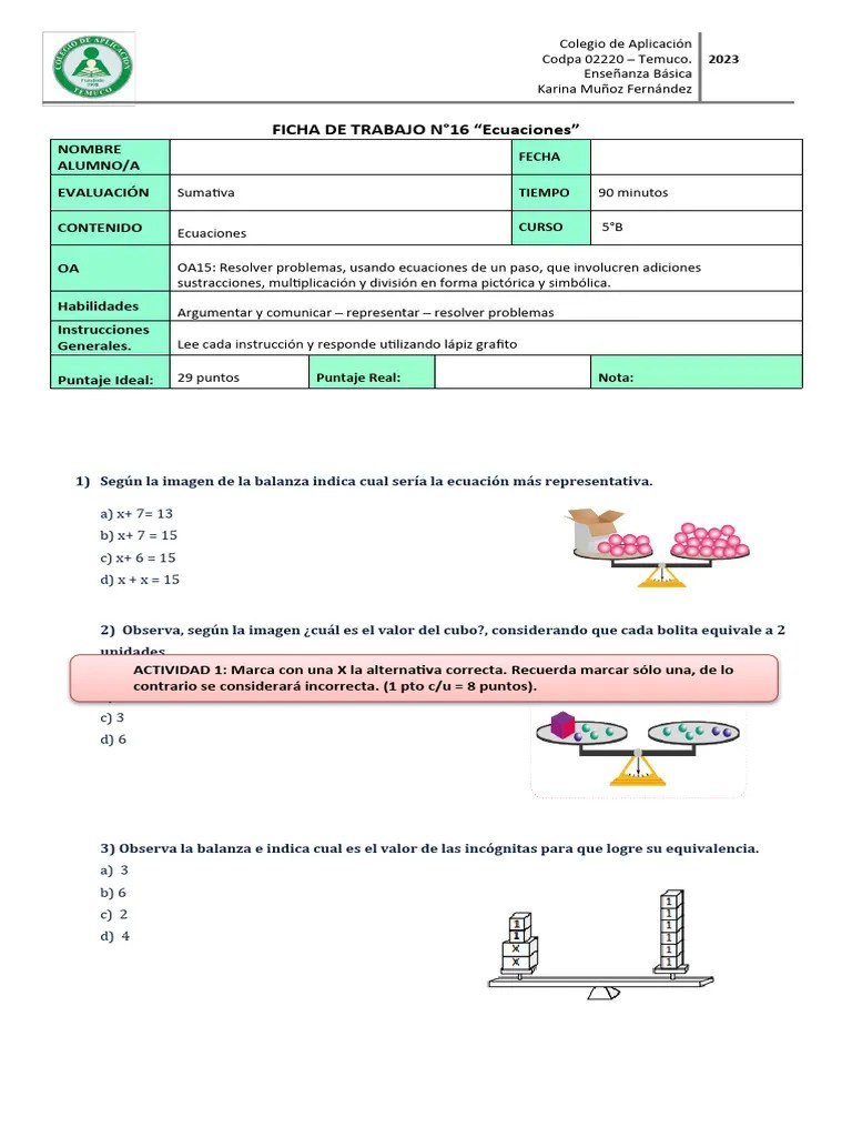 Guia 16 Evaluación De Ecuaciones | PDF | Matemáticas