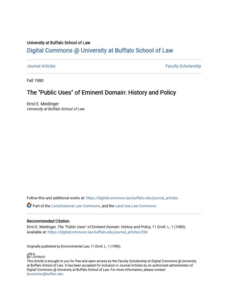 The Public Uses Of Eminent Domain - History And Policy | PDF | Eminent Domain | United States ...