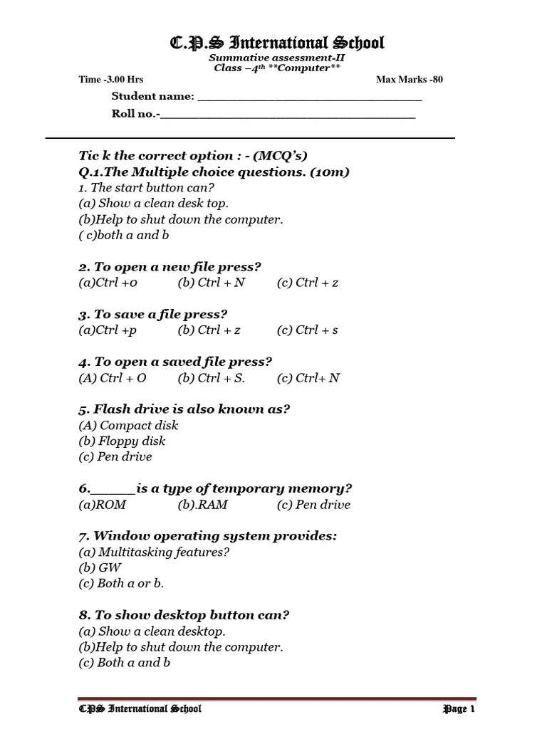 4th Class Computer | PDF