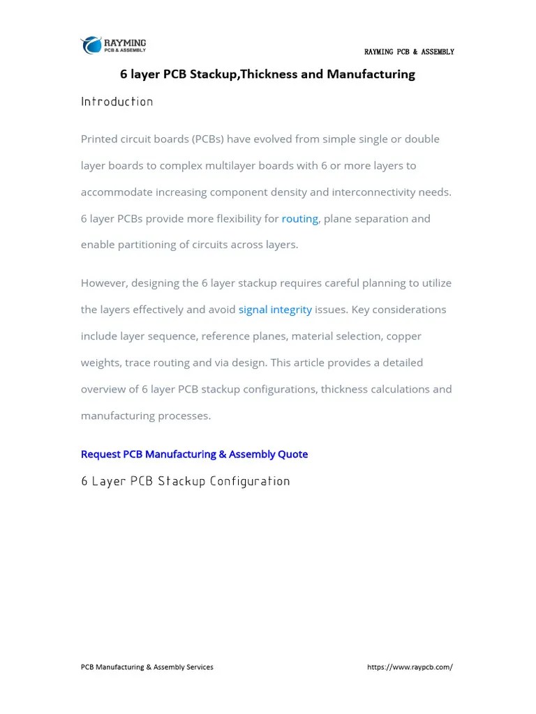 6 Layer PCB Stackup, Thickness And Manufacturing | PDF | Printed ...