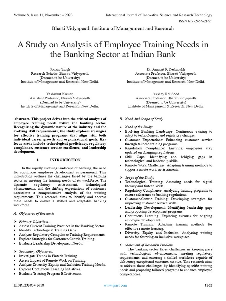 A Study On Analysis Of Employee Training Needs In The Banking Sector At Indian Bank | PDF ...