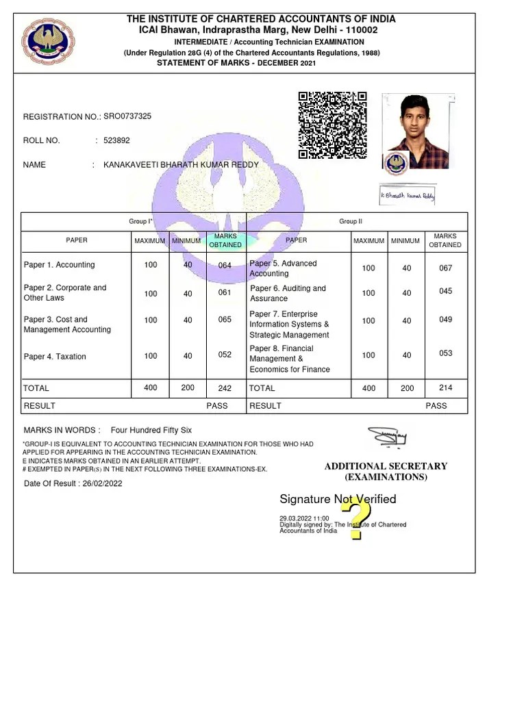 CA Inter Marksheet | PDF | Accounting | Accountant