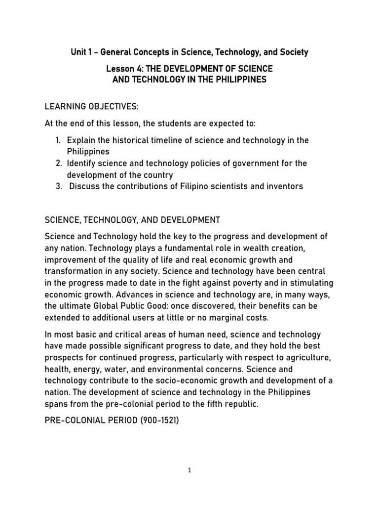STS - Unit 1 - Lesson 4 | PDF | Science | Philippines