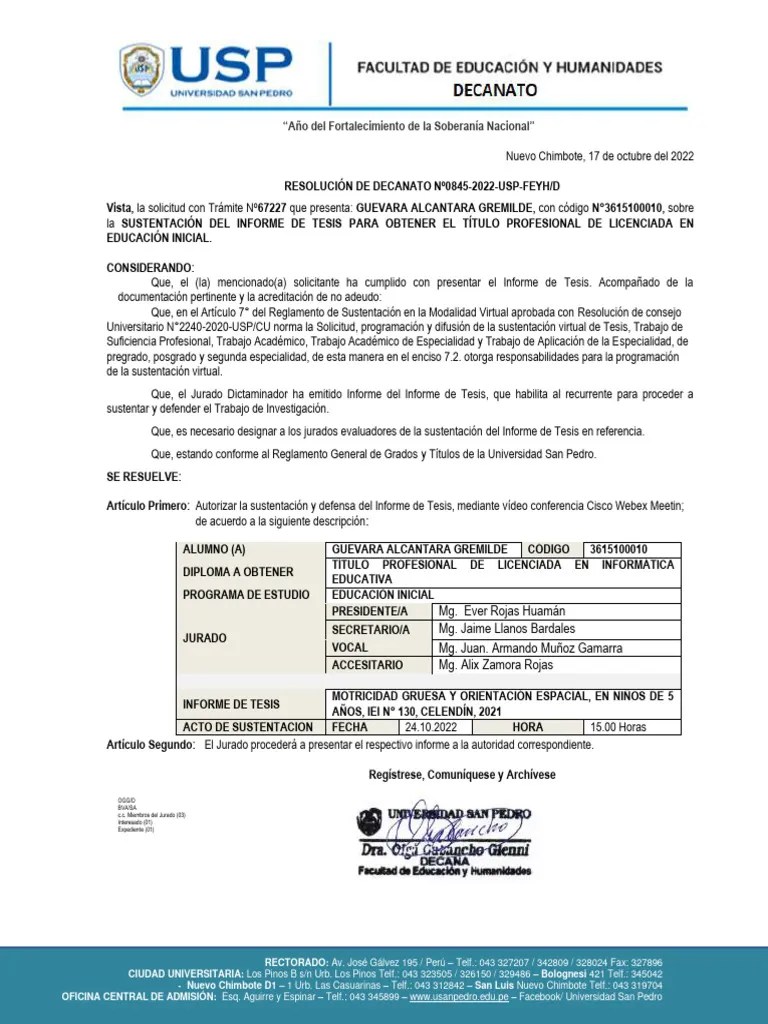 Resolución De Jurado Evaluador-Sustentación De Tesis | PDF