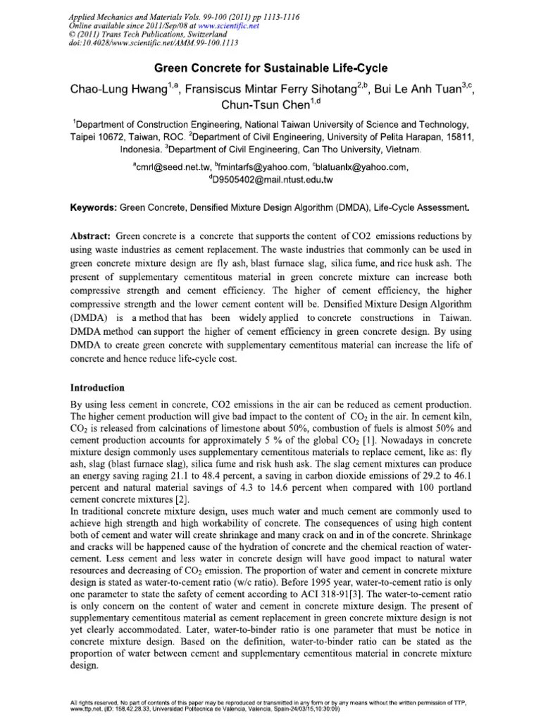 Green Concrete For Sustainable Life Cycle | PDF