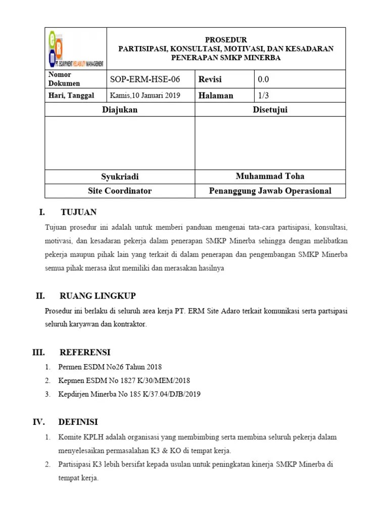 SOP-ERM-HSE-06 Partisipasi, Konsultasi, Motivasi, Dan Kesadaran ...
