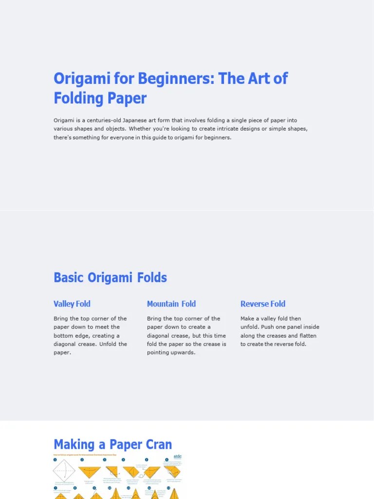 Origami For Beginners The Art Of Folding Paper | PDF | Origami | Crafts