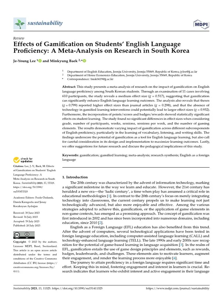Effects Of Gamification On Students' English Language Proficiency | PDF | Effect Size | Meta ...