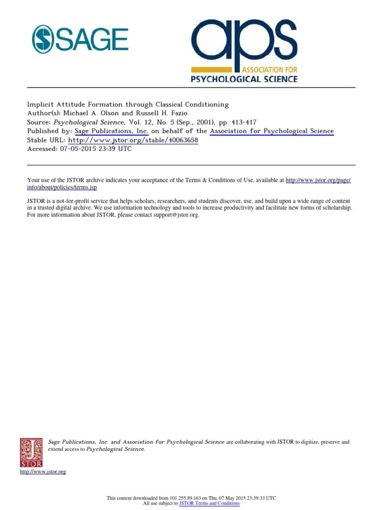 Week 5 - Implicit Attitude Formation Through Classical Conditioning | PDF | Attitude (Psychology ...