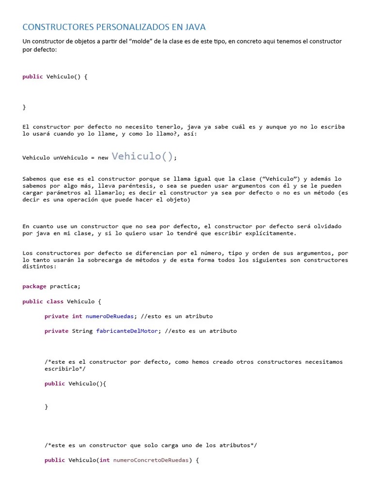 Constructores Personalizados En Java | PDF | Programación | Constructor (Programación Orientada ...
