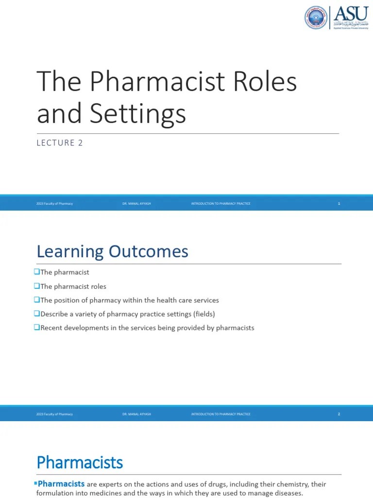 The Pharmacist Roles Lect 2 | PDF | Pharmacy | Pharmacology