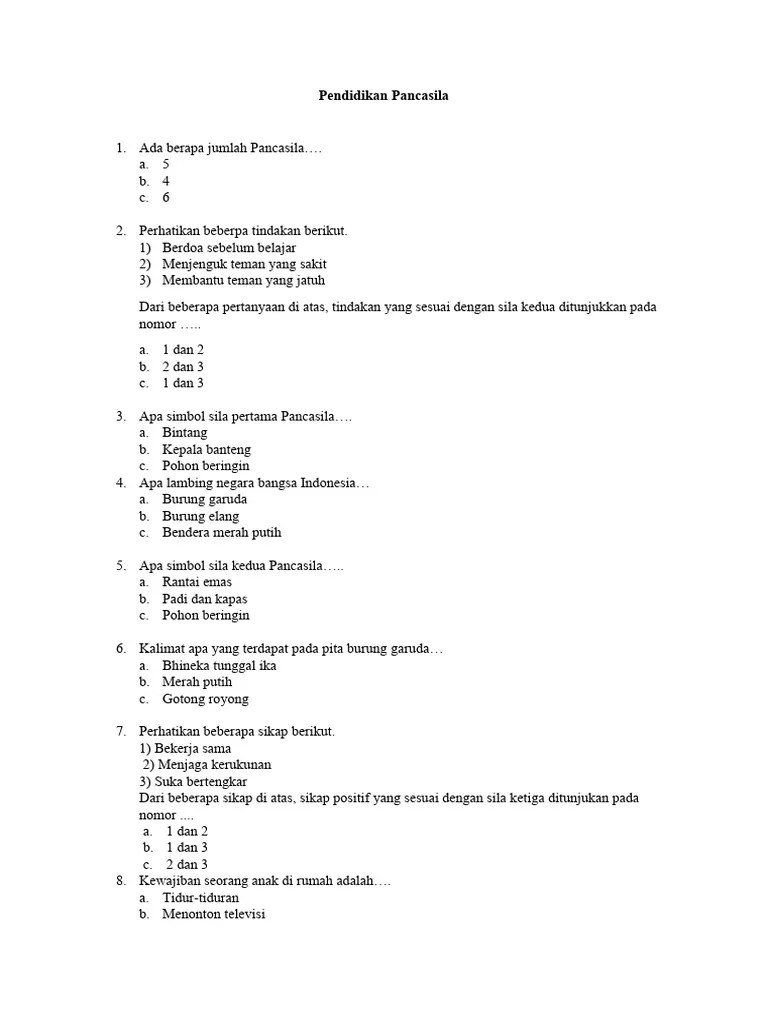 Kumpulan SOAL Pendidikan Pancasila Kelas 1 | PDF