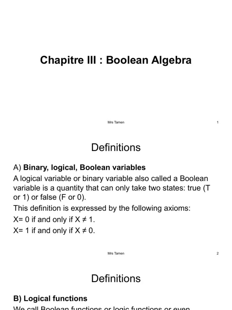 Chapitre III Boolean Algebra | PDF | Boolean Algebra | Teaching Mathematics