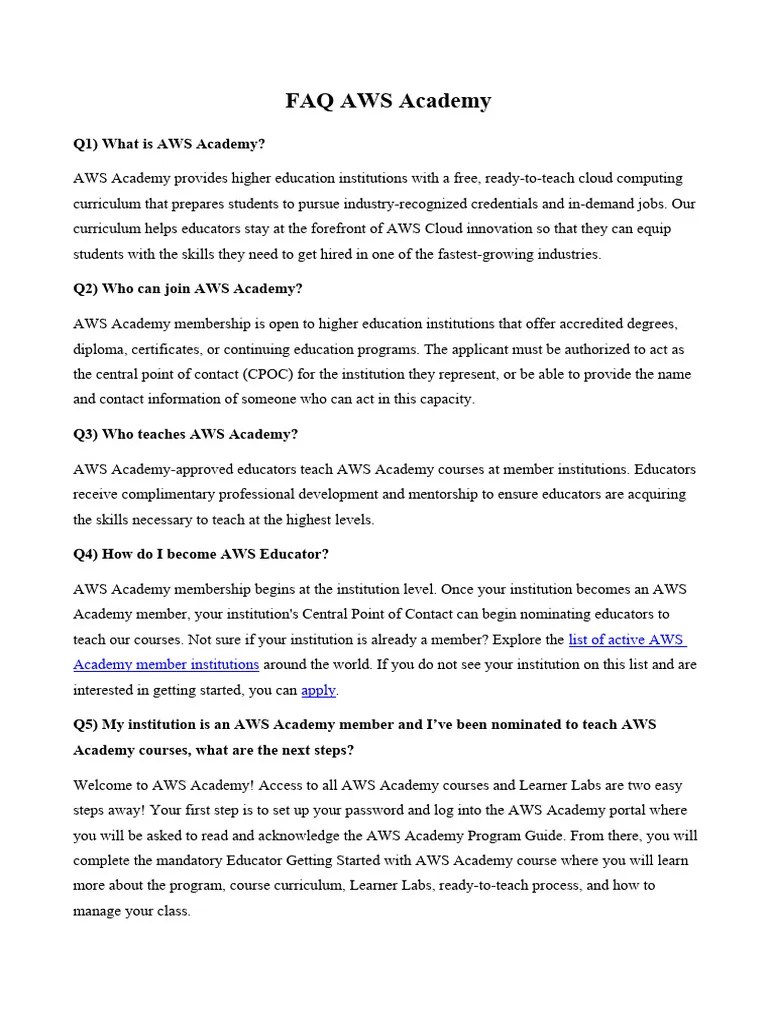 FAQ AWS Academy | PDF | Amazon Web Services | Cloud Computing