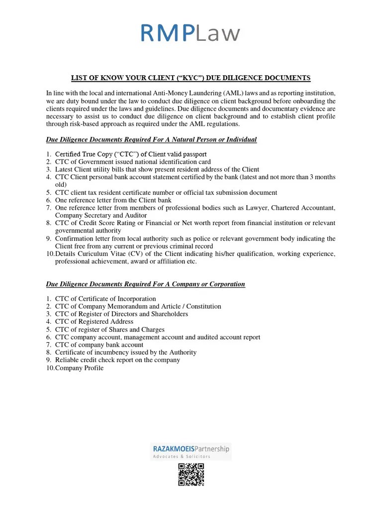 KYC - Docs Checklist | PDF