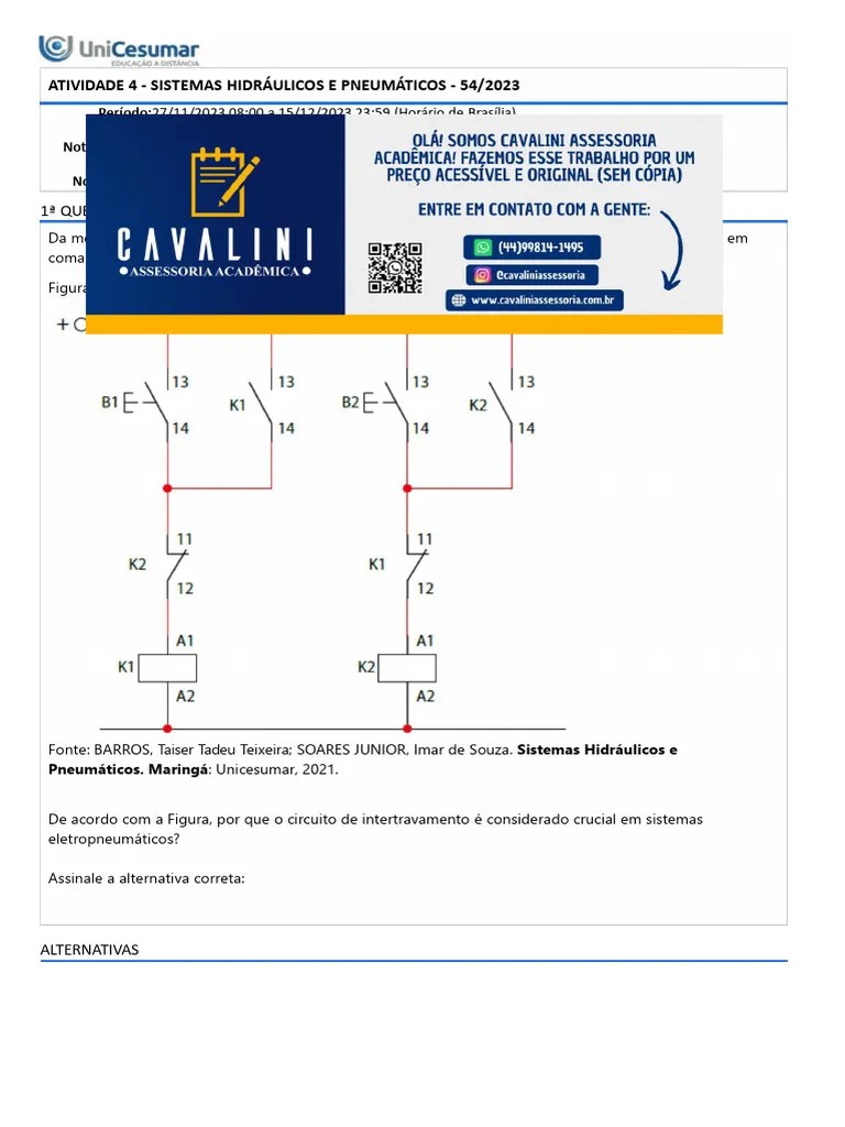 Atividade 4 - Sistemas Hidráulicos E Pneumáticos - 54-2023 | PDF | Válvula | Motores
