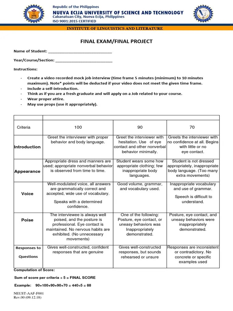 Mock Interview Rubrics Pdf English Language Languages - Premium Space Pattern Gallery - Mobile