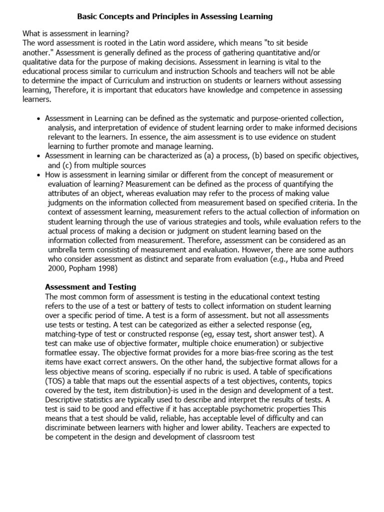 PROF-ED.6 Basic Concepts And Principles In Assessing Learning | PDF ...
