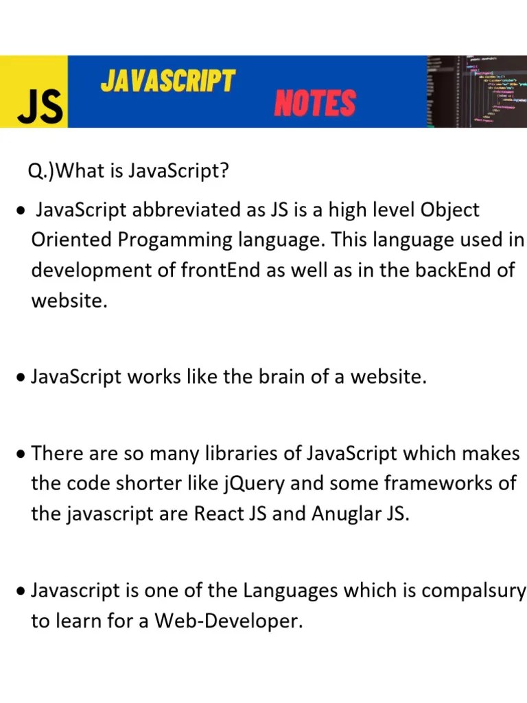 Core JavaScript Notes | PDF | Document Object Model | Java Script
