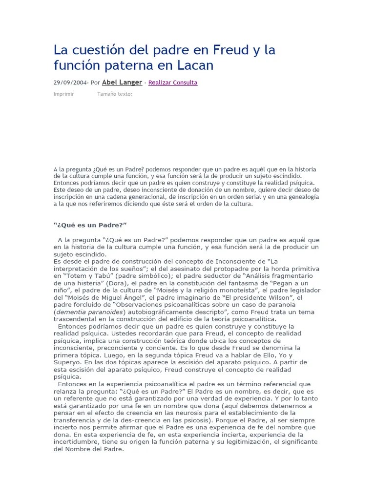La Cuestión Del Padre En Freud Y La Función Paterna En Lacan | PDF | Jacques Lacan | Psicosis