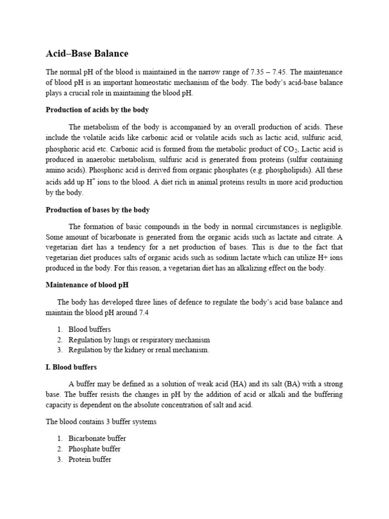 Acid Base Balance Buffers PH | PDF | Ph | Buffer Solution