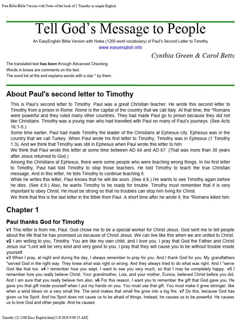 Timothy (2) 1200 Easy English | PDF | Paul The Apostle | Saint Timothy